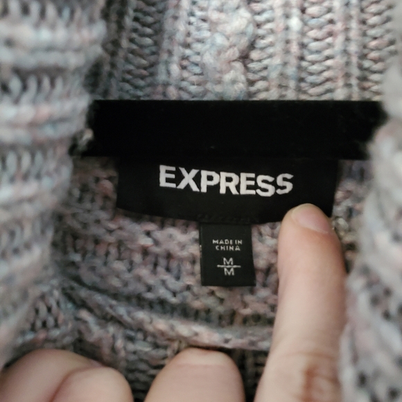 49. Express Pastel Knit Turtle Neck Sweater Lace Up Sleeve Size M - Picture 7 of 11